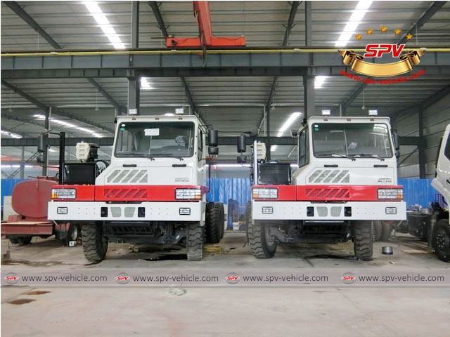 Two units of mine water trucks (capacity: 40,000 liters) with wide cabin are completed