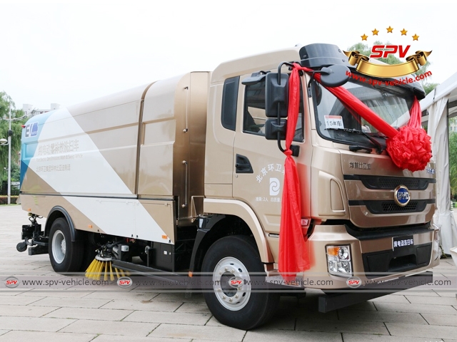 Pure electric zero emission wash & sweep vehicle (16 Ton) is putting in use in Beijing