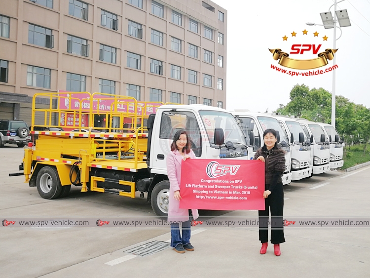 SPV ships 3 units of lift platform truck ISUZU to Vietnam in April, 2018