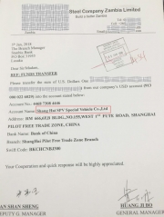 Payment from Zambia for 3 units of Cargo Truck & Truck Mounted Crane in Jan, 2018